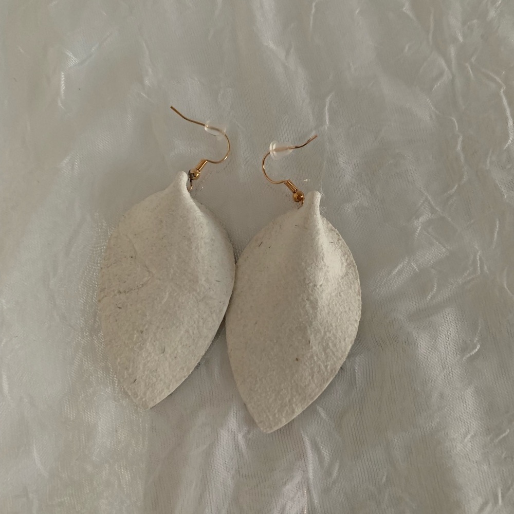 White Animal Print Leather Drop Earrings - Picture 6 of 7